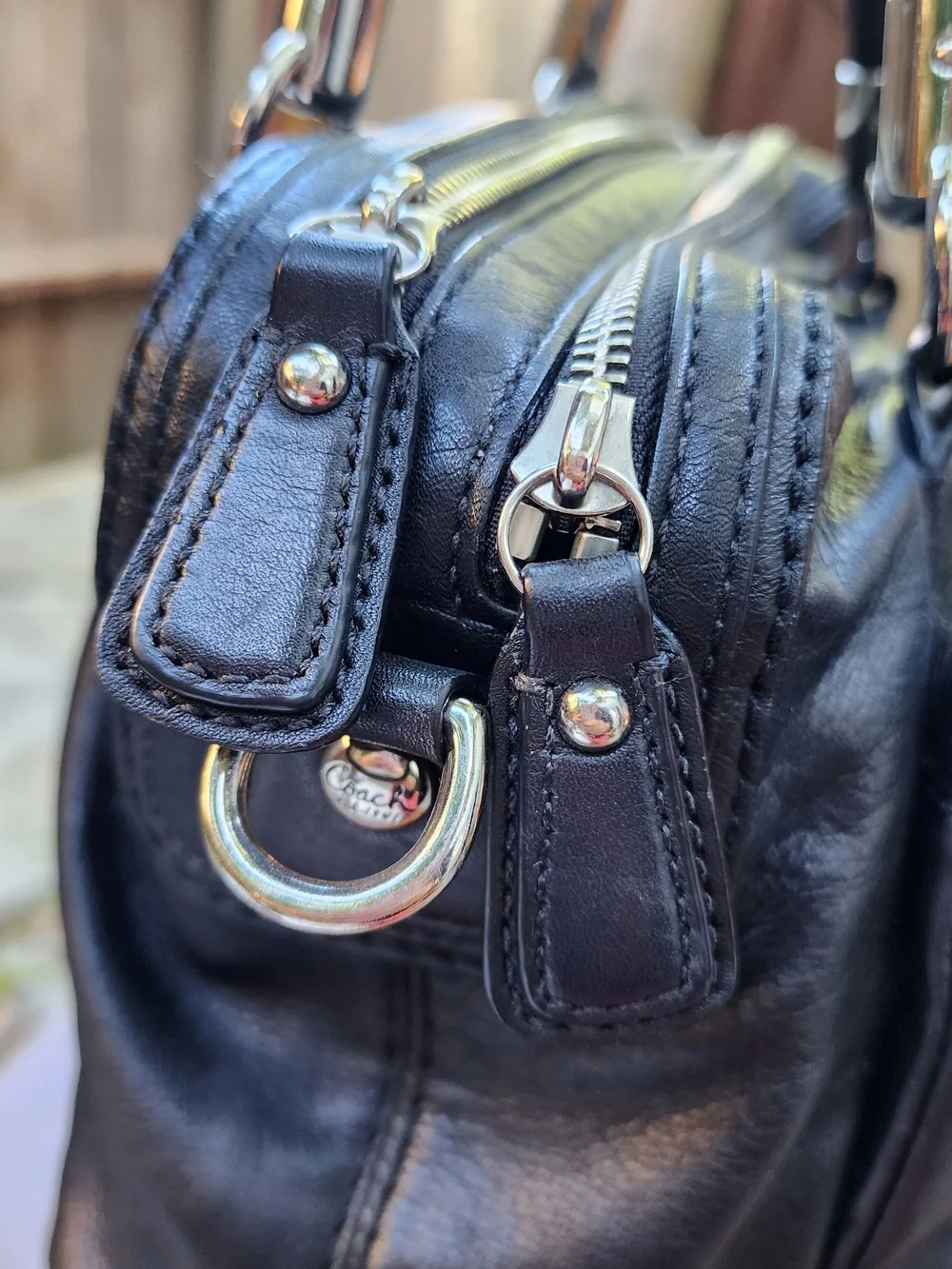 COACH Kristin Black Leather Satchel Handbag Y2K Archival Silver Clasp